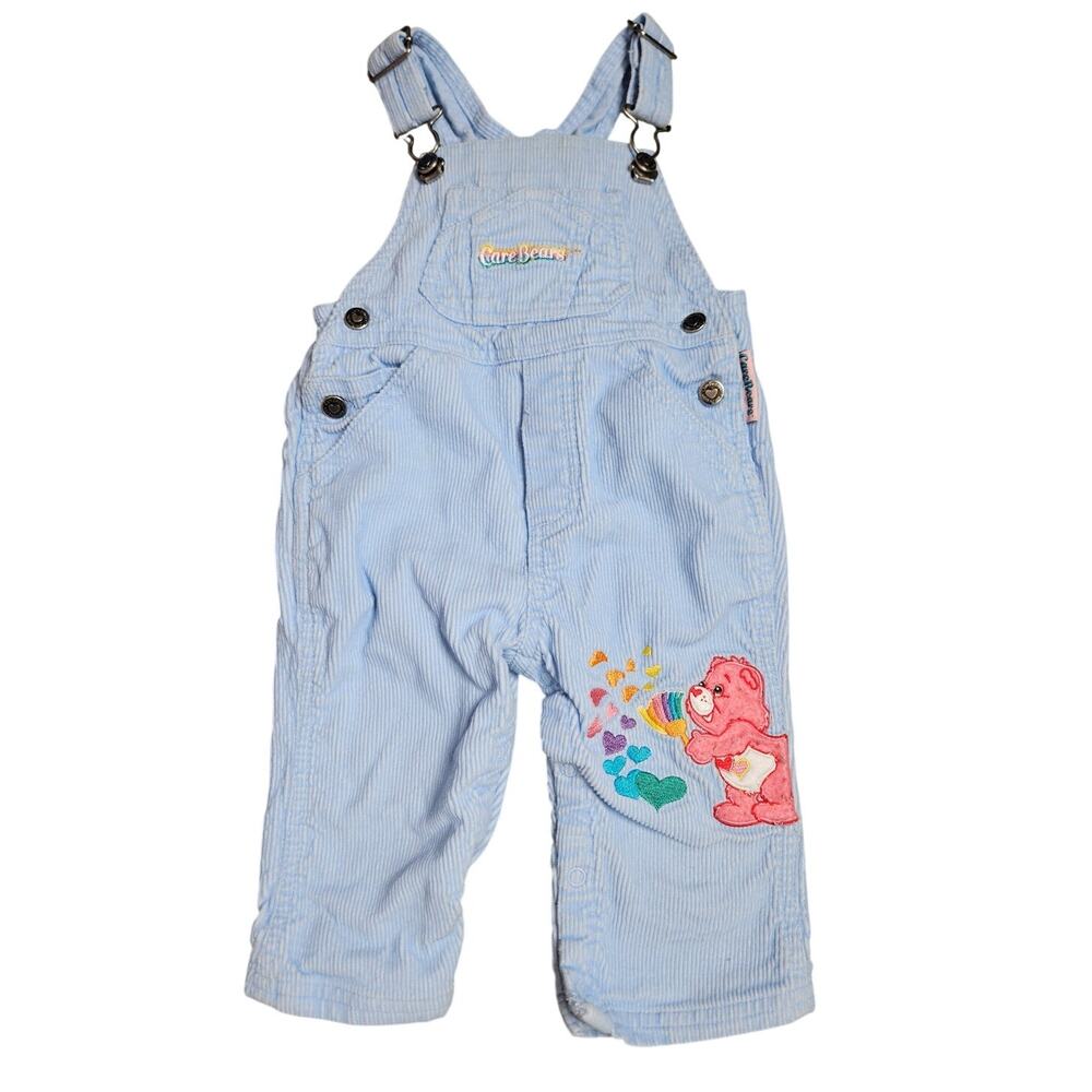 Vintage Y2K Care Bears 12 Mo Light Blue Corduroy Embroidered Cotton Overalls